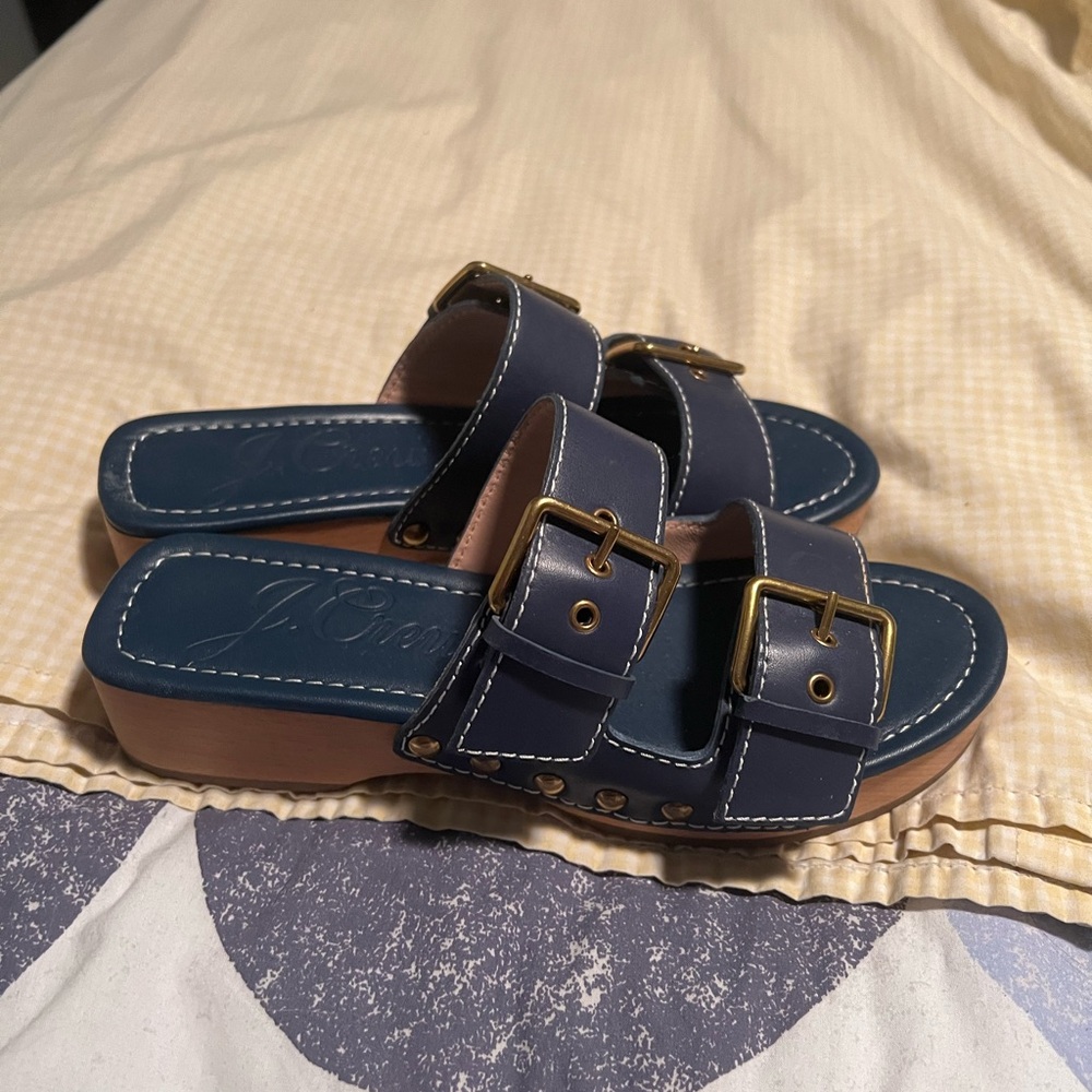 J crew blue buckle sandals. Excellent condition